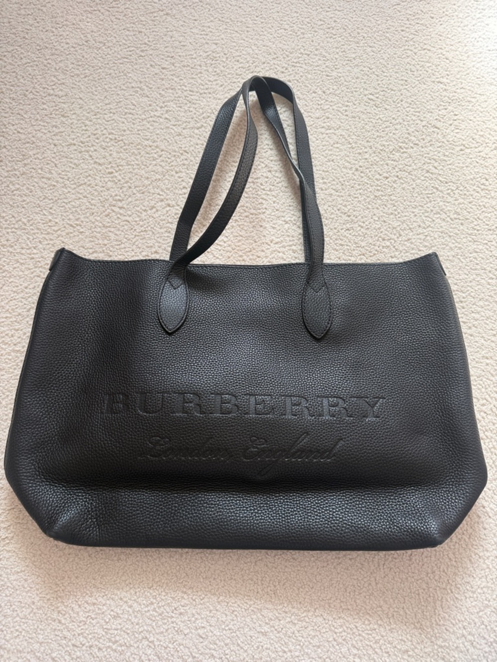 Burberry Black Pebbled Leather Logo Tote - Picture 2 of 4